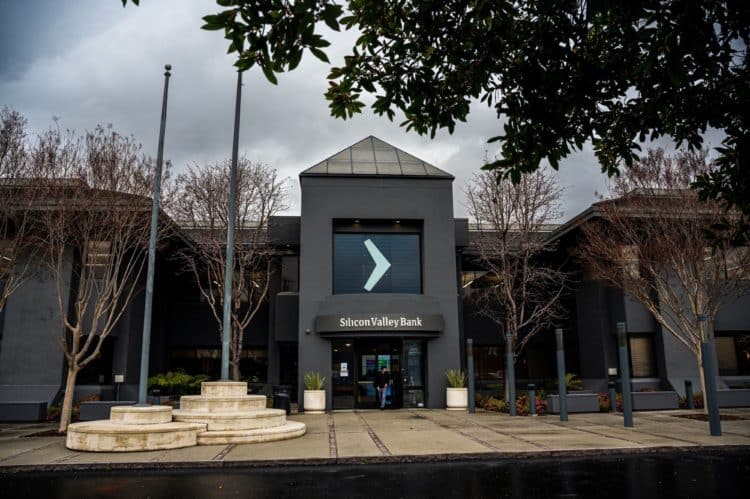 Silicon Valley Bank headquarters in Santa Clara, California, US, on Thursday, March 9, 2023. SVB Financial Group bonds are plunging alongside its shares after the company moved to shore up capital after losses on its securities portfolio and a slowdown in funding.