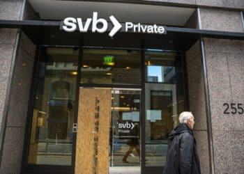 A Silicon Valley Bank branch in San Francisco, California, US, on Monday, March 13, 2023. The collapse of Silicon Valley Bank has prompted a global reckoning at venture capital and private equity firms, which found themselves suddenly exposed all together to the tech industry's money machine.