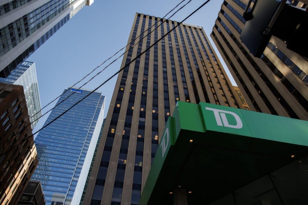 A Toronto-Dominion (TD) bank branch in Toronto, Ontario, Canada, on Wednesday, March 15, 2023. First Horizon Corp. fell by the most since September 2008 as the crisis in regional banks cast doubt on whether Toronto-Dominion Bank will follow through with its planned $13.4 billion takeover of the lender. Photographer: Cole Burston/Bloomberg