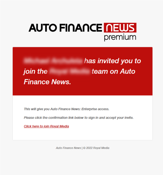 Multi-user and Enterprise Invitation Email Screenshot