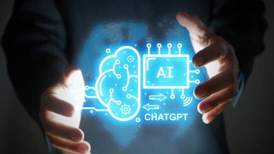 A Businessman Has A Virtual Graphic Of Chatgpt In His Hand. Chatbot, Chat With Ai, Artificial