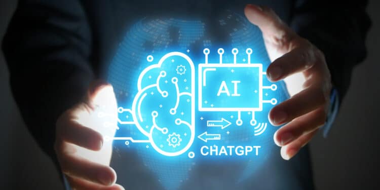 A Businessman Has A Virtual Graphic Of Chatgpt In His Hand. Chatbot, Chat With Ai, Artificial