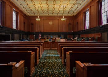 Courtroom. Thurgood Marshall U.S. Courthouse in the financial district of New York City