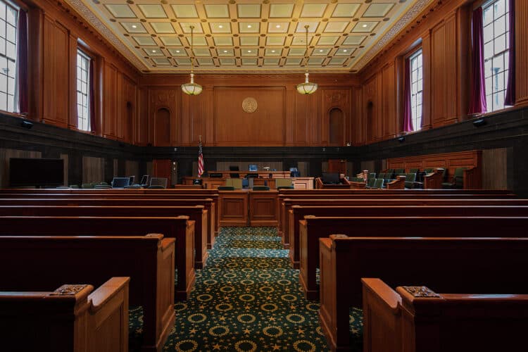 Courtroom. Thurgood Marshall U.S. Courthouse in the financial district of New York City