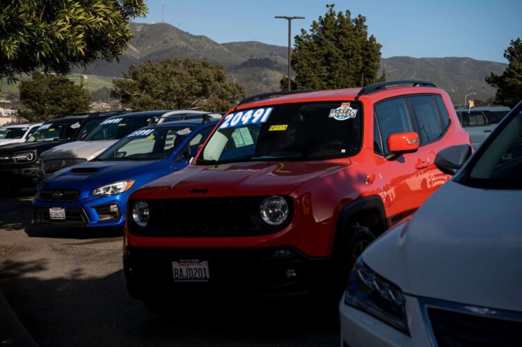 Used vehicles for sale at a dealership in Colma, California, US, on Tuesday, Feb. 21, 2023. A surprise jump in used-vehicle prices last month is adding to US car buyers' frustration and has the potential to dent hopes inflation is headed lower even as the Federal Reserve hikes interest rates. Photographer: David Paul Morris/Bloomberg