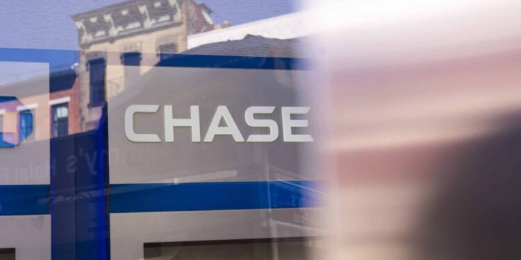 A Chase bank branch in New York, US, on Wednesday, March 29, 2023. JPMorgan Chase & Co. is scheduled to release earnings figures on April 14.