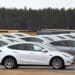 Tesla Model Y electric vehicles in a lot at the Tesla Inc. Gigafactory in Gruenheide, Germany, on Saturday, Jan. 21, 2023. Tesla CEO Elon Musk played down how much impact his tweets have on the company's stock price as he defended himself at a trial in San Francisco federal court on Friday over his 2018 tweet about taking the electric car-maker private.