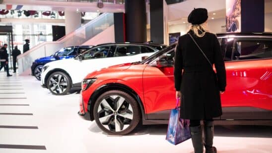 Megane E-tech electric vehicles at the Renault flagship store in central Paris. Photographer: Benjamin Girette/Bloomberg