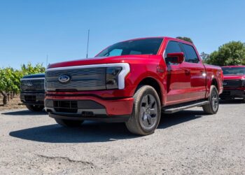 A Ford Lightning F-150 pickup truck during a media event at Dutton Ranch in Sebastopol, California, US, on Friday, May 20, 2022. With the release of the F-150 Lightning, Ford hopes to electrify new and traditional truck buyers alike, and eventually to replace its industry-defining gas-powered line.