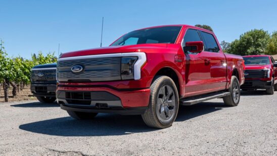 A Ford Lightning F-150 pickup truck during a media event at Dutton Ranch in Sebastopol, California, US, on Friday, May 20, 2022. With the release of the F-150 Lightning, Ford hopes to electrify new and traditional truck buyers alike, and eventually to replace its industry-defining gas-powered line.