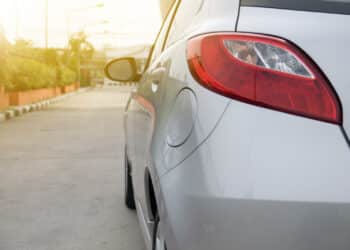 Closeup of tail light on silver car