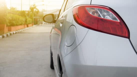 Closeup of tail light on silver car