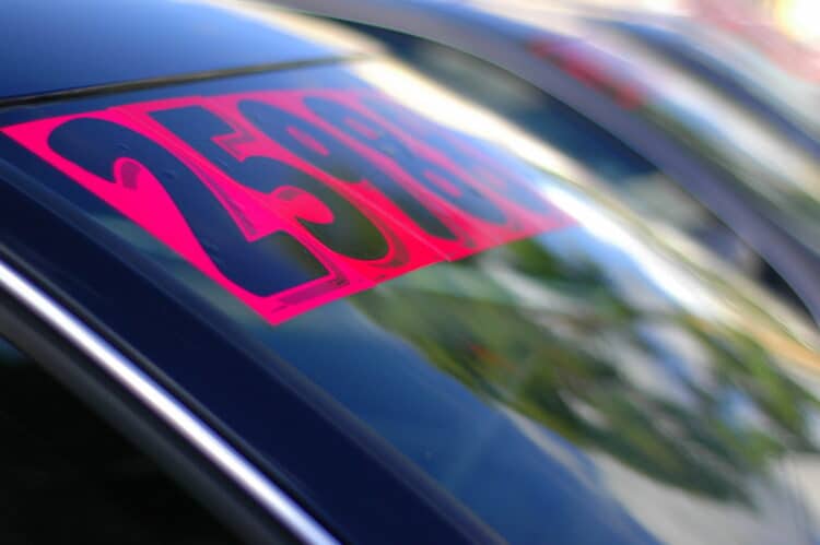 Price sticker on a car window