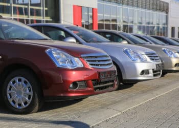 Cars in a row on dealer lot