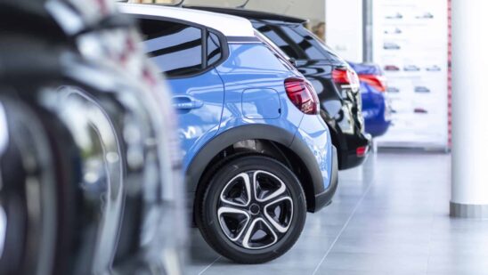 Cars in a dealership showroom