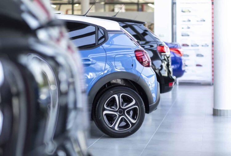 Cars in a dealership showroom