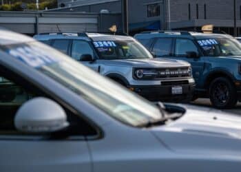 Used vehicles for sale at a dealership in Colma, California, US, on Tuesday, Feb. 21, 2023. A surprise jump in used-vehicle prices last month is adding to US car buyers' frustration and has the potential to dent hopes inflation is headed lower even as the Federal Reserve hikes interest rates.