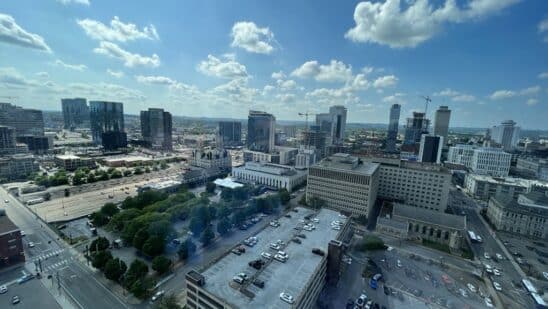 High view of buildings in downtown Nashville, Tennessee