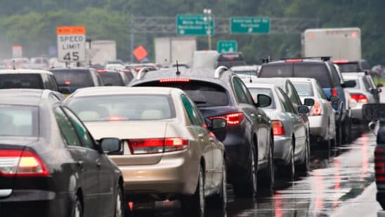 Traffic jam of cars on a highway