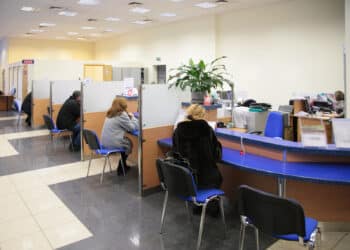 Visitors in bank during business hours