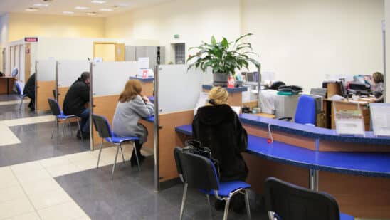 Visitors in bank during business hours
