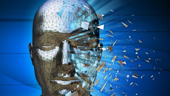 A digital identity disintegrating into pieces. digital illustration.