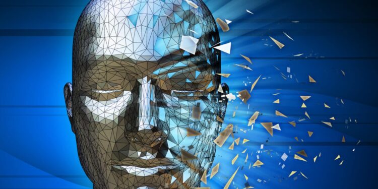 A digital identity disintegrating into pieces. digital illustration.