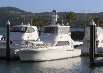 A few boats on a dock