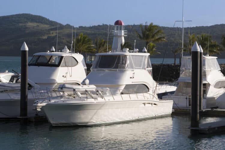 A few boats on a dock