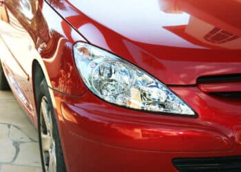 Close up of red car headlights