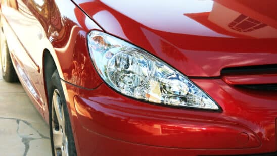 Close up of red car headlights