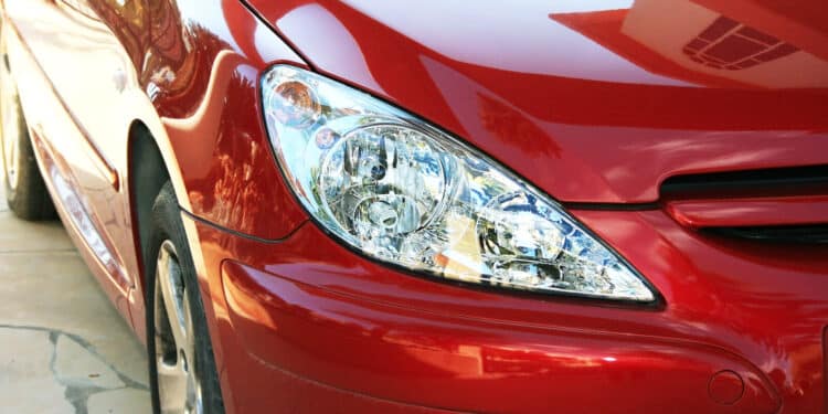 Close up of red car headlights