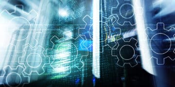 Gears Mechanism, Digital Transformation, Data Integration And Digital Technology Concept.