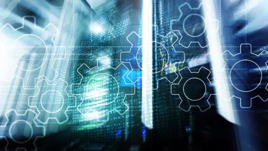 Gears Mechanism, Digital Transformation, Data Integration And Digital Technology Concept.