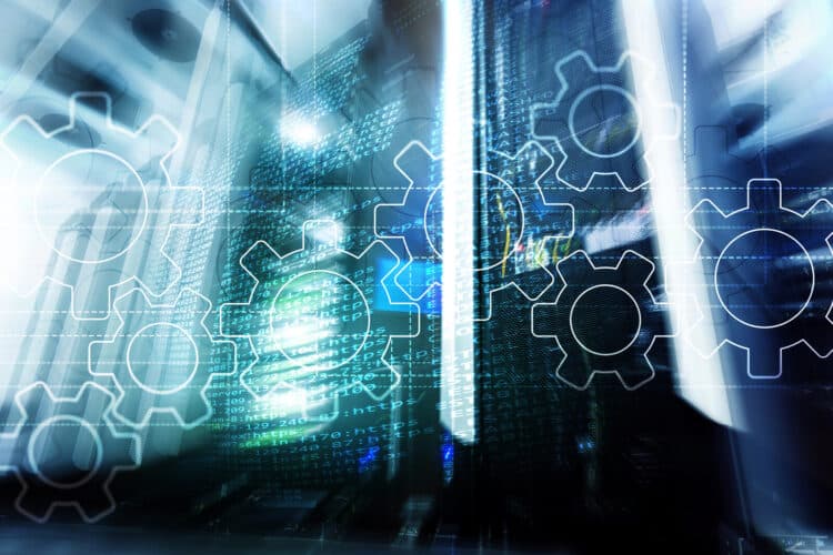 Gears Mechanism, Digital Transformation, Data Integration And Digital Technology Concept.