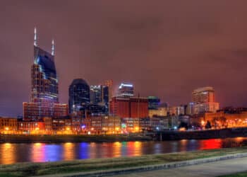 Skyline of Nashville, Tennessee at night.