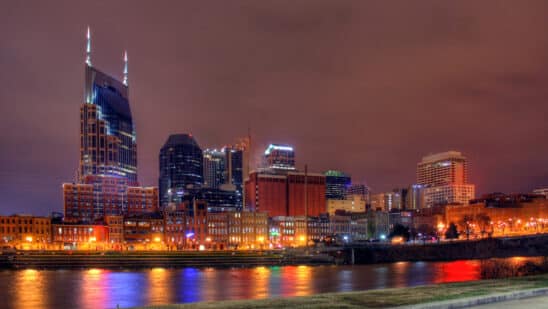 Skyline of Nashville, Tennessee at night.
