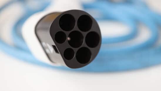 close up of electric vehicle charger port