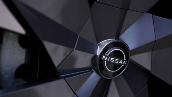 A Nissan Motor Co. badge on the wheel hub of an Ariya electric crossover sport utility vehicle (SUV) during a test driving event in Tokyo, Japan, on Monday, April 17, 2023. Renault SA is set to cut its holding in Nissan to 15% from 43%, while Nissan intends to take a stake of as much as 15% in Renaults EV business, Ampere.