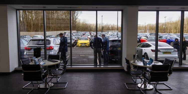 Used cars for sale at Big Motoring World's showroom near Chatham, UK, on Friday, Feb. 3, 2023.