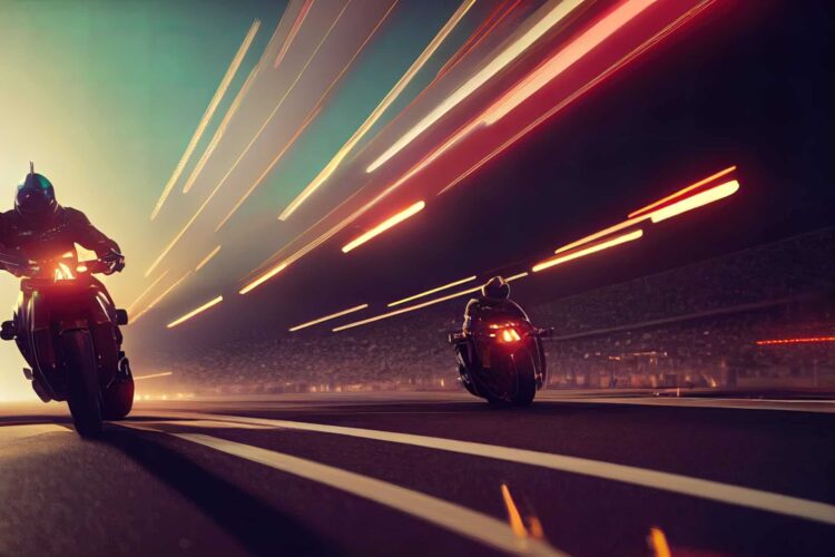 Sports motorcycle on the highway road