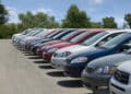 New cars for sale on a dealership lot