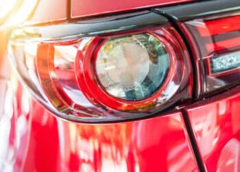 Close up of red sports car taillight
