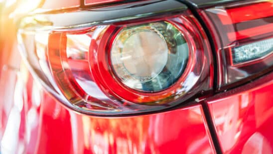 Close up of red sports car taillight