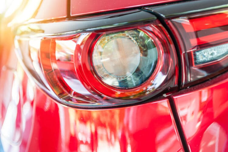 Close up of red sports car taillight