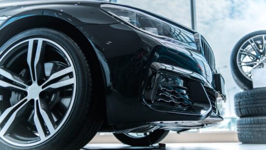 brand new modern vehicle on dealership display