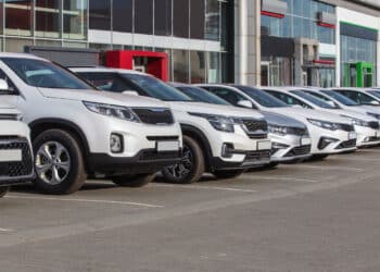 Cars for sale in dealership lot