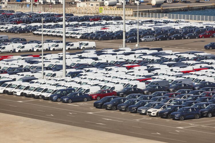 New Vehicles In Parking Lot Ready To Be Shipped