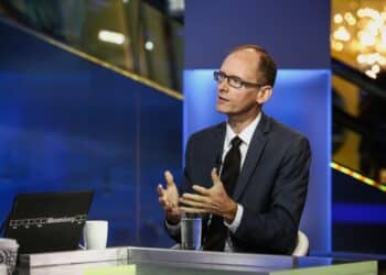 Torsten Slok, managing director and chief international economist of Deutsche Bank AG, speaks during a Bloomberg Television interview in New York, U.S., on Monday, Oct. 3, 2016. Slok examined U.K. economic data and looks at how the weakness of the pound is keeping the nation out of recession.