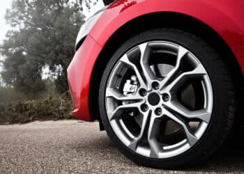 Close up of tire on red car